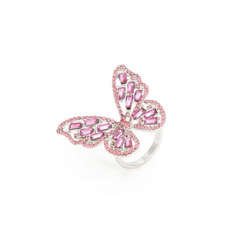 Colorful Crystal Zirconia Butterfly Ring For Women Stylish Simple Ladies Vintage Metal Band Charming Banquet Party Jewelry