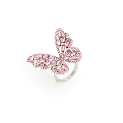 Colorful Crystal Zirconia Butterfly Ring For Women Stylish Simple Ladies Vintage Metal Band Charming Banquet Party Jewelry