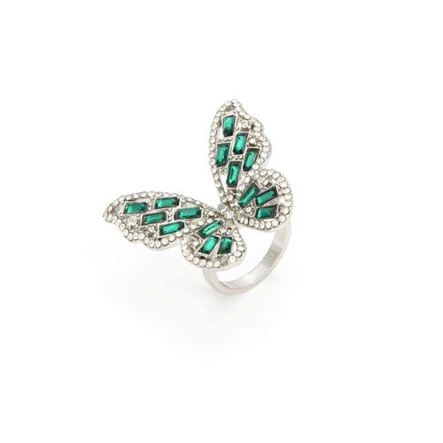 Colorful Crystal Zirconia Butterfly Ring For Women Stylish Simple Ladies Vintage Metal Band Charming Banquet Party Jewelry