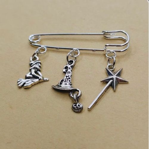 Broche De Charme Plaqué Argent, Chapeau De Sorcière, Balai, Masque De Aliments, Bijoux À Thème De Sorcière Bricolage, Cadeaux, 1 Pc