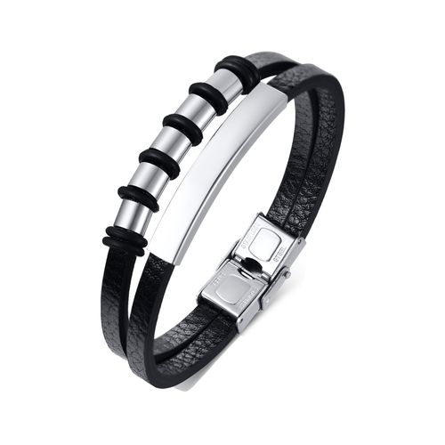 Vnox-Bracelet En Cuir Noir À Double Couche Pour Homme Et Fille, 3/5/6/7 Perles, Nom De Famille, Personnalisé, Gratuit