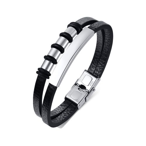 Vnox-Bracelet En Cuir Noir À Double Couche Pour Homme Et Fille, 3/5/6/7 Perles, Nom De Famille, Personnalisé, Gratuit