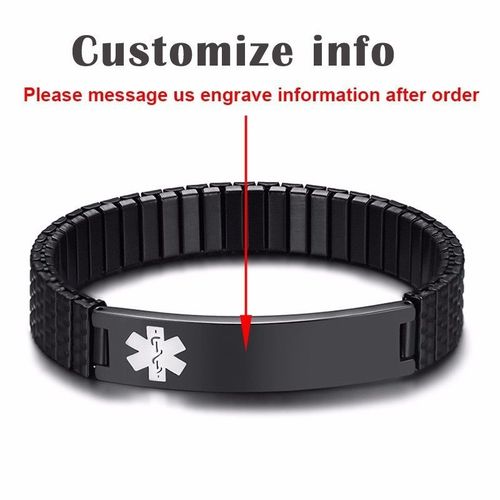 Vnox-Bracelet En Acier Inoxydable Pour Femme, Bracelet D'identification Personnalisé, Bracelet Médical, Type 1/2 Ty.Com, Noir, 12mm