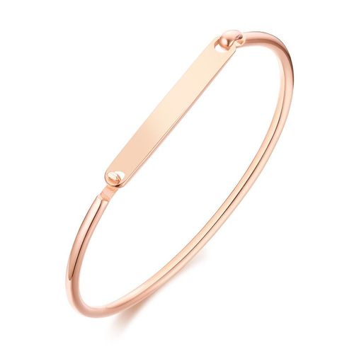 Vnox-Bracelets De Manchette Gravés Personnalisés Pour Femmes, Étiquette D'identification, Bijoux De Poignet Minimalistes, Or Rose