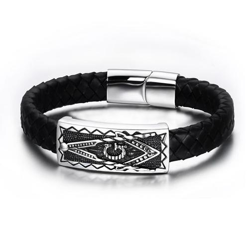 Vnox-Bracelet En Cuir Véritable Tressé Noir Pour Homme, Bracelet Maçonnique, Free Mason, Punk Rock, 15mm