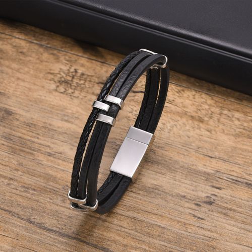 Vnox-Bracelets En Cuir Véritable Noir Et Bleu Pour Hommes, Superposition De Bracelets Tressés Empilés, Bracelet Doux D'affaires Décontracté