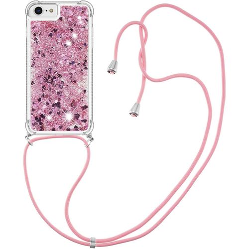 Coque Collier Pour Iphone 6 6s 7 8 Se 2022 2020, Ultra Mince Liquide Paillette Silicone Housse Étui De Téléphone Avec Cordon Collier Tour De Cou Lanière Coque Pour Iphone 8 7 6, Roses Rouges