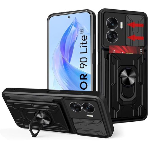 Coque Pour Honor 90 Lite, Avec Coque De Caméra Coulissante + Anneau Rotatif De Support + Porte-Cartes Amovible, Tpu Souple + Pc Rigide, Anti-Rayures De Qualité Militaire, Antichoc Et