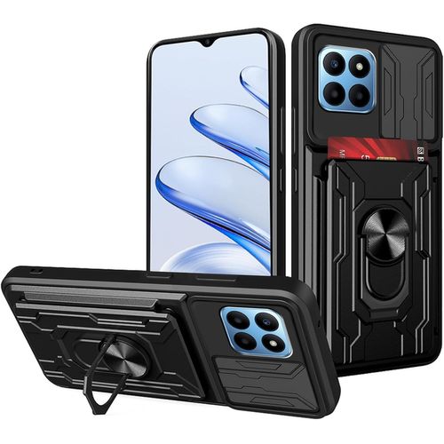 Coque Pour Honor 70 Lite/Honor X6/X8 5g, Anti-Rayures, Antichoc, Robuste, Coque Rigide Avec Coque De Caméra Coulissante, Anneau De Support Rotatif, Porte-Cartes Amovible, Noir