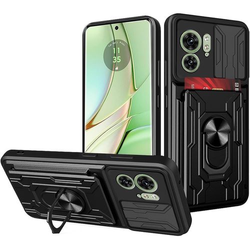 Coque Pour Motorola Edge 40, Anti-Rayures Et Résistante Aux Chocs, Coque Rigide Avec Coque De Caméra Coulissante, Anneau De Support Rotatif, Porte-Cartes Amovible, Noir