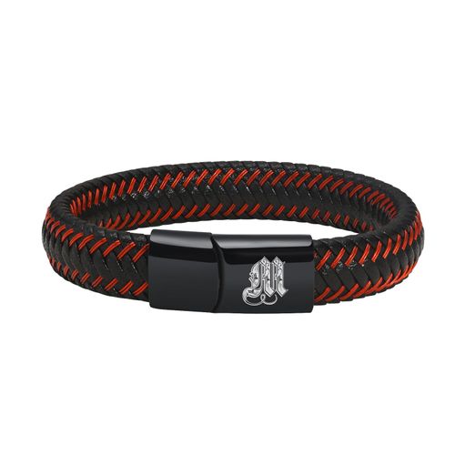 Vnox Mn A-Z Initiales 26 Lettres Bracelets En Cuir Pour Hommes, Tressé Noir Et Rouge Cuir Ulbracelet Bracelet Bijoux