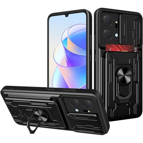 Coque Pour Honor X7a, Anti-Rayures, Antichoc, Robuste, Coque Rigide Avec Coque De Caméra Coulissante, Anneau De Support Rotatif, Porte-Cartes Amovible, Noir