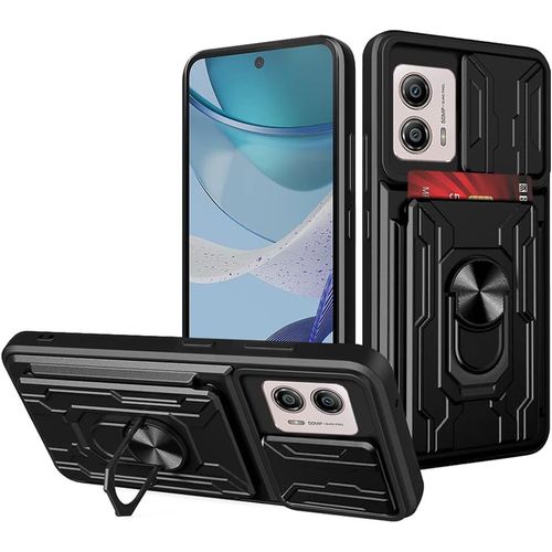 Coque Pour Motorola Moto G53 5g/G13/G23 4g, Anti-Rayures Et Résistante Aux Chocs, Coque Rigide Avec Coque De Caméra Coulissante, Anneau De Support Rotatif, Porte-Cartes Amovible, Noir