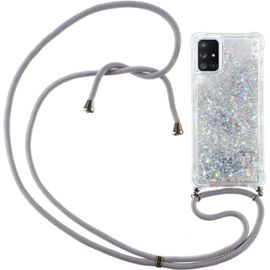 Coque Collier Pour Samsung Galaxy A51 5g, Ultra Mince Liquide Paillette Silicone Tpu Premium Housse Étui De Téléphone Avec Cordon Collier Tour De Cou Lanière Pour Samsung A51 5g, Argent