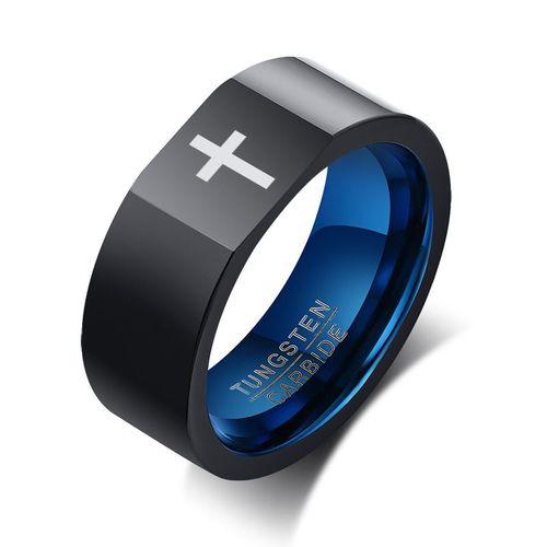 Vnox-Bague En Tungstène Personnalisée Pour Homme, Carré, Top, Arbre De Vie, Croix Gravée, Noir, Alliance Qualifiée, Cadeau Décontracté Pour Homme, 8mm