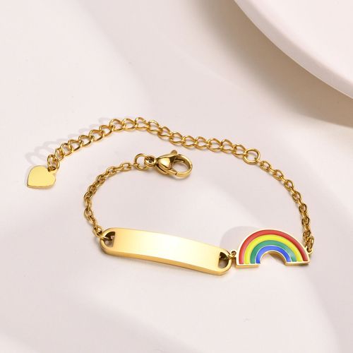 Vnox ? Bracelet Personnalisé Anti-Allergie Pour Bébé, Bracelet À Breloques Arc-En-Ciel En Acier Inoxydable Avec Nom Gravé Et Date Pour Nouveau-Nés, Filles Et Garçons