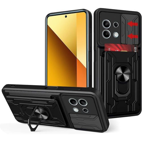 Coque Pour Xiaomi Redmi Note 13 5g, Avec Coque De Caméra Coulissante + Anneau De Support + Porte-Cartes Amovible, Tpu Souple + Pc Rigide, Anti-Rayures De Qualité Militaire, Antichoc Et