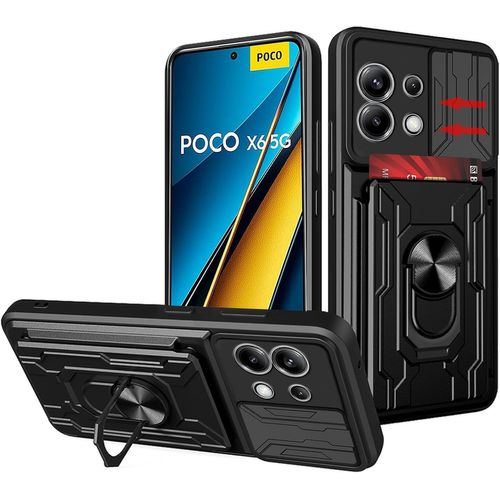 Coque Pour Xiaomi Redmi Note 13 Pro 5g, Avec Coque De Caméra Coulissante, Anneau Rotatif De Support, Porte-Cartes Amovible, Tpu Souple + Polycarbonate Rigide, Anti-Rayures Et Antichoc -
