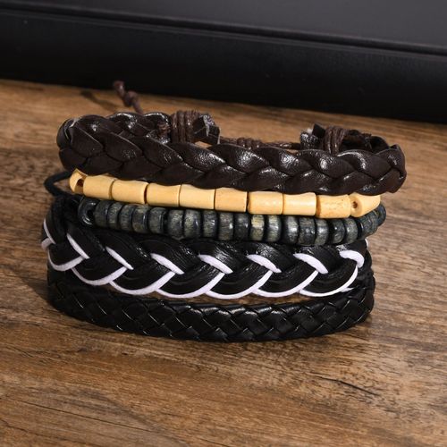 Vnox-Bracelets Décontractés En Cuir Rond Bohème Pour Hommes Et Femmes, Cordons En Chanvre Naturel, Perles En Bois, Bracelets Ethniques Tribaux