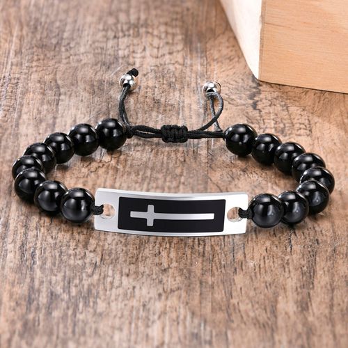 Vnox-Bracelet En Pierre ¿Il De Tigre Bleu Pour Homme, Perles De 8mm, Jonc Croisé, Prière Christ Jésus
