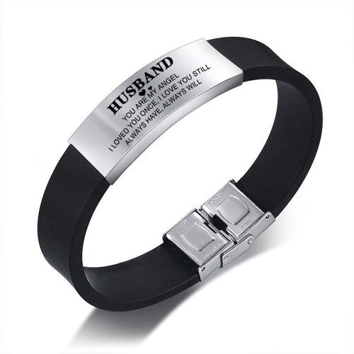 Vnox-Bracelets Personnalisés Pour Hommes, Bracelet En Silicone Noir, Étiquette En Acier Inoxydable, Cadeau De La Fête De Léon Pour Lui