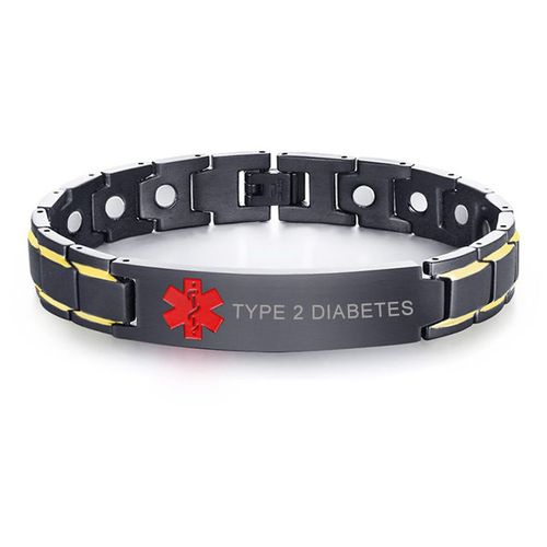 Vnox-Bracelet Médical De Type 1 Pour Hommes, Bijoux De Guérison, Acier Inoxydable Noir, Thérapie, Gravure Gratuite