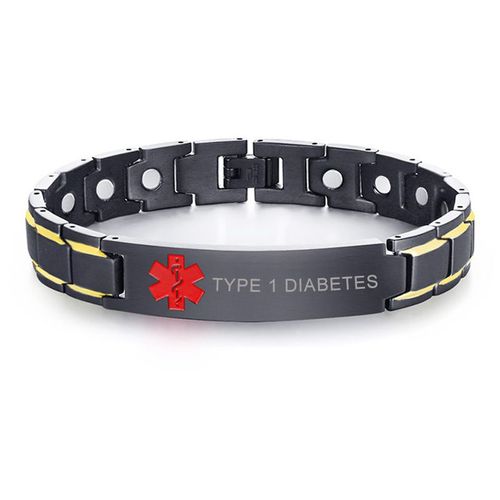 Vnox-Bracelet Médical De Type 1 Pour Hommes, Bijoux De Guérison, Acier Inoxydable Noir, Thérapie, Gravure Gratuite