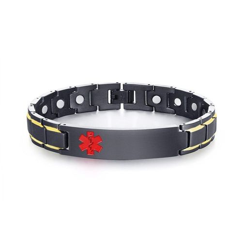 Vnox-Bracelet Médical De Type 1 Pour Hommes, Bijoux De Guérison, Acier Inoxydable Noir, Thérapie, Gravure Gratuite