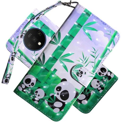 Pour Oneplus 7t Coque Portefeuille Effet 3d Peint En Premium Pu Cuir Rabat Magnétique Cover Filp Stand Shell Bumper Housse Pour Oneplus 7t Happy Panda Family Bx.