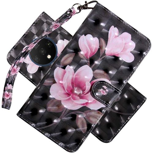 Pour Oneplus 7t Coque Portefeuille Effet 3d Peint En Premium Pu Cuir Rabat Magnétique Cover Filp Stand Shell Bumper Housse Pour Oneplus 7t Pink Flower Black Bx.