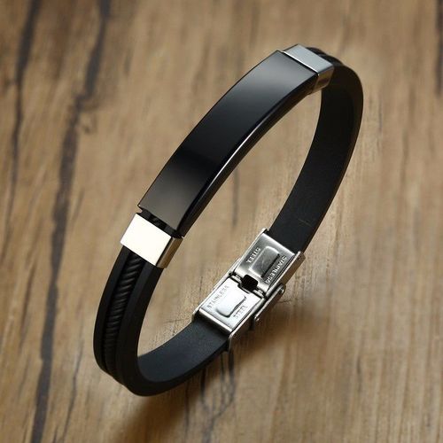Vnox-Bracelets D'identification Personnalisés En Acier Inoxydable Pour Hommes Et Femmes, Bracelet En Silicone Noir, Bracelet De Sport Décontracté Personnalisé