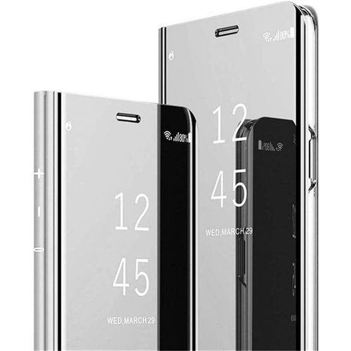 Oneplus 7t Coque Ultra Mince Plating Mirror Makeup Coque Clear View Folio Portefeuille Antichoc Leather Housse Flip Cover Pour Oneplus 7t/1+7t Mirror Pu Silver Mx.