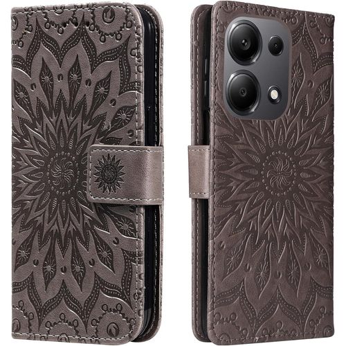 Coque Pour Redmi Note 13 Pro 5g Flip Folio Clapet Cuir Fleur Housse À Rabat Fente Carte Support Chiusura Magnetica Cover Smartphone Pochette Antichoc Étui Pour Redmi Note 13 Pro 5g Grey Ktt.