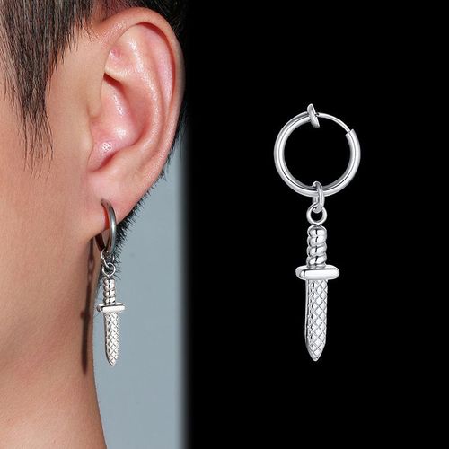 Vnox-Boucles D'oreilles Épée Rock Punk Pour Hommes, Clips D'oreille En Métal En Acier Inoxydable Anti-Allergie, Accessoire De Piercing Sans Piercing