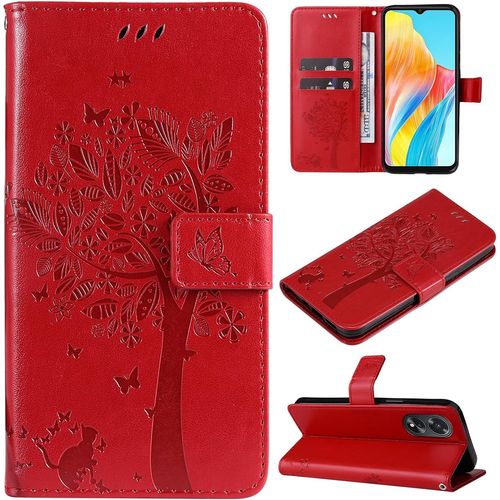 Housse Pour Oppo A38 4g Coque Flip Case Antichoc Étui À Rabat Portefeuille Pu Cuir Avec Porte-Cartes Support Antichoc Protection Pochette Housse Pour Oppo A38 4g Rouge Ktx.