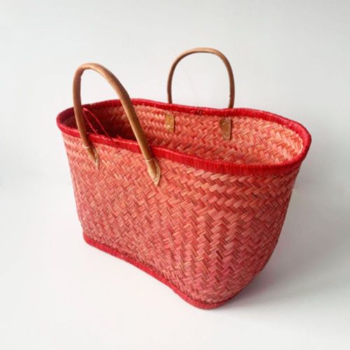 Panier de plage en paille, panier de marché tressé tissé à la main avec poignées en cuir, voyage d'été parfait et cadeau pour elle