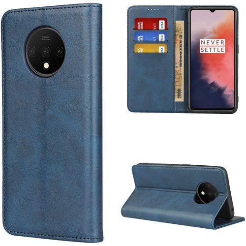 Coque Oneplus 7t,Flip Portefeuille Étui En Cuir, 3 Fentes Fonction De Support Fermeture Magnétique ,Clapet Housse Rabat Etui Pour Oneplus 7t - Bleu