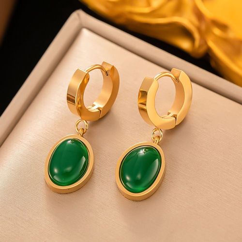 Sion L-Boucles D'oreilles Promenales En Acier Inoxydable Pour Femme Et Fille, Pendentif En Pierre Verte, Bijoux De Luxe, Cadeau De Ix, Nouvelle Collection