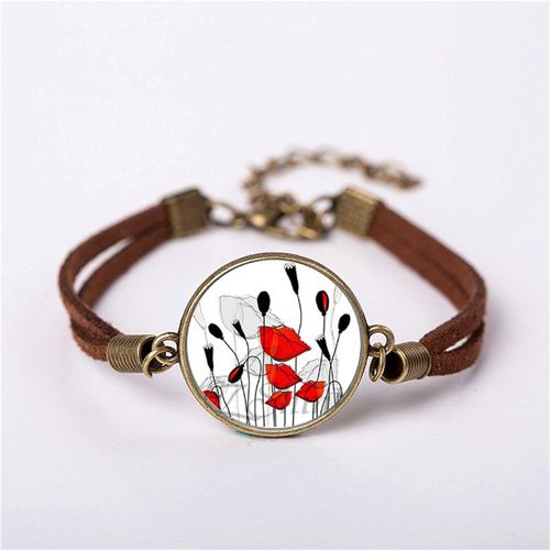 Bracelet Pavot Rouge Fleur, Bijoux Steampunk Riverdale Pour Hommes, Vintage Mignon Chien Garçonneur, Bracelets En Laiton Pour Femmes, Cadeau Pour Ami, Nouveau