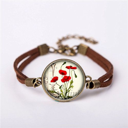 Bracelet Pavot Rouge Fleur, Bijoux Steampunk Riverdale Pour Hommes, Vintage Mignon Chien Garçonneur, Bracelets En Laiton Pour Femmes, Cadeau Pour Ami, Nouveau