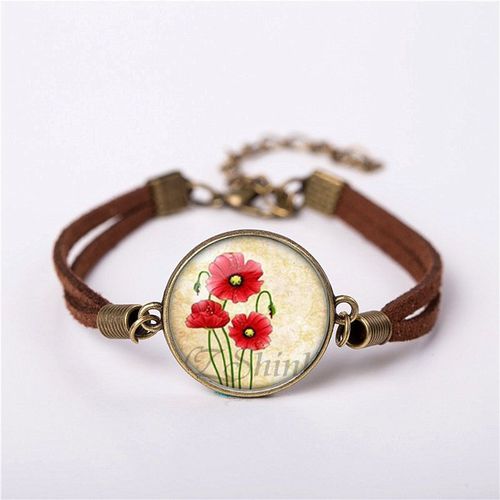 Bracelet Pavot Rouge Fleur, Bijoux Steampunk Riverdale Pour Hommes, Vintage Mignon Chien Garçonneur, Bracelets En Laiton Pour Femmes, Cadeau Pour Ami, Nouveau