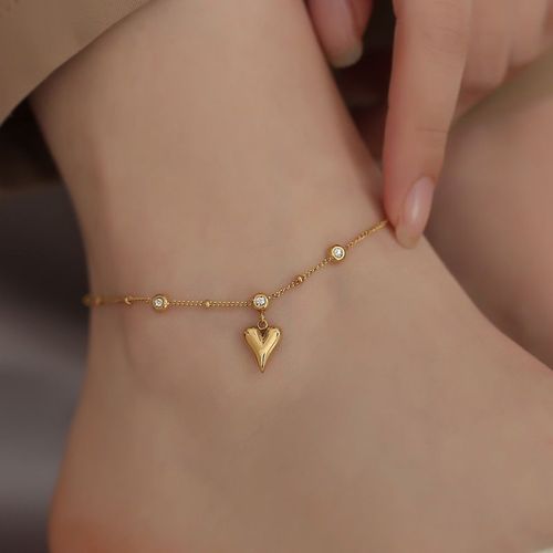 Sion L-Bracelet De Cheville Perlé En Acier Inoxydable Pour Femme, Bijoux Haut De Gamme, Breloque Intégrée, Ornements De Rinçage Coeur D'amour, Mode