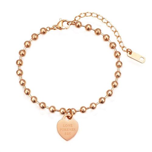 Bracelet En Acier Inoxydable 316l Pour Femmes, Perles Rondes En Forme De C¿Ur, Bracelet À La Mode En Or Rose, Bijoux De Haute Qualité, Bracelet D'amour Pour Femmes