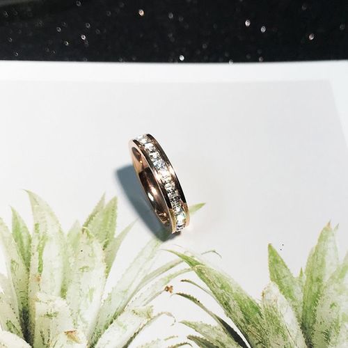 Bague En Cristal Pavé De Zircone De Luxe, Couleur Or Rose, Cadeau Pour Femme, Bijoux En Acier Titane, Ne Se Décolore Jamais, Livraison Directe