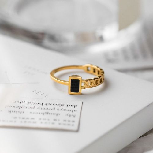 Bague Rectangulaire En Acier Au Titane Pour Femme, Bijoux Féminins, Design De Niche, Personnalité, Ne Se Décolore Pas, Senior, Noir, Mode, Nouveauté