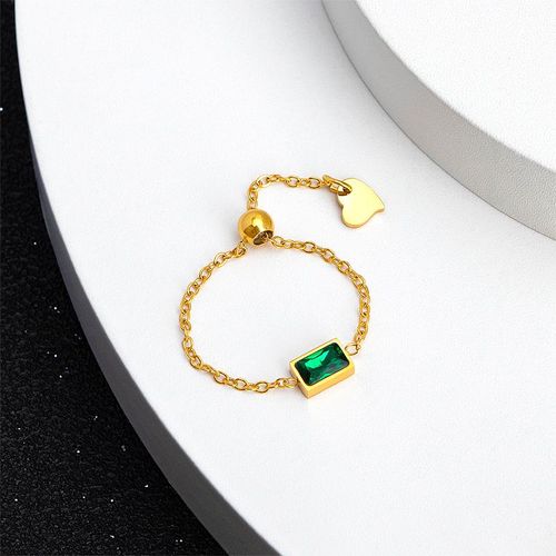 Nouvelle Mode Chaîne En Acier Inoxydable Réglable Zircon Vert Bagues Femmes Anneaux Bijoux Sans Décoloration