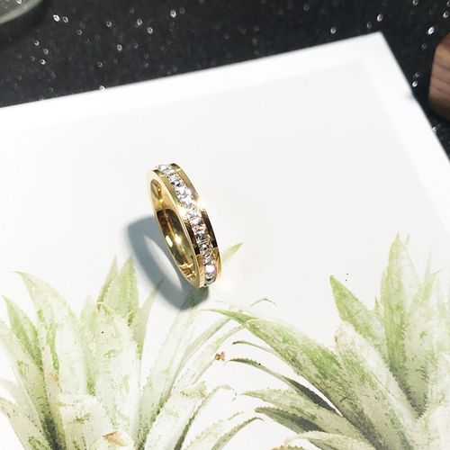 Bague En Cristal Pavé De Zircone De Luxe, Couleur Or Rose, Cadeau Pour Femme, Bijoux En Acier Titane, Ne Se Décolore Jamais, Livraison Directe