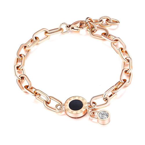 Bijoux Haut De Gamme En Acier Inoxydable 316l, Coquille Noire, Chiffres Romains Ronds, Breloques En Zircon, Bracelets À Chaîne Épaisse Pour Femmes