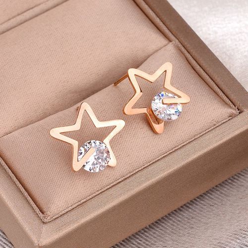 Boucles D'oreilles Étoile En Acier Inoxydable Pour Femme, Bijoux De Fête, Or Carillon Rose, Cristal Cz, Design Original, Mariage