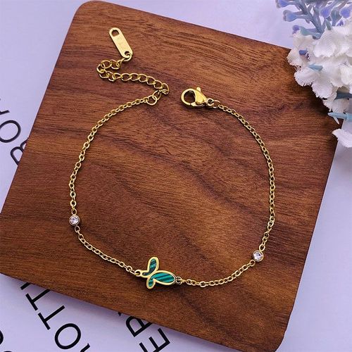 Bracelet Chaîne À Breloques En Forme De Papillon Vert Simple Pour Femme, Acier Inoxydable 316, Bijoux À La Mode Haut De Gamme